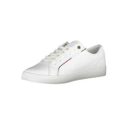 Tommy Hilfiger Elegant White Lace-Up Sneakers with Contrast Detail