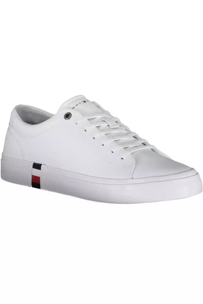 Tommy Hilfiger Sleek White Lace-Up Sneakers with Logo Detail