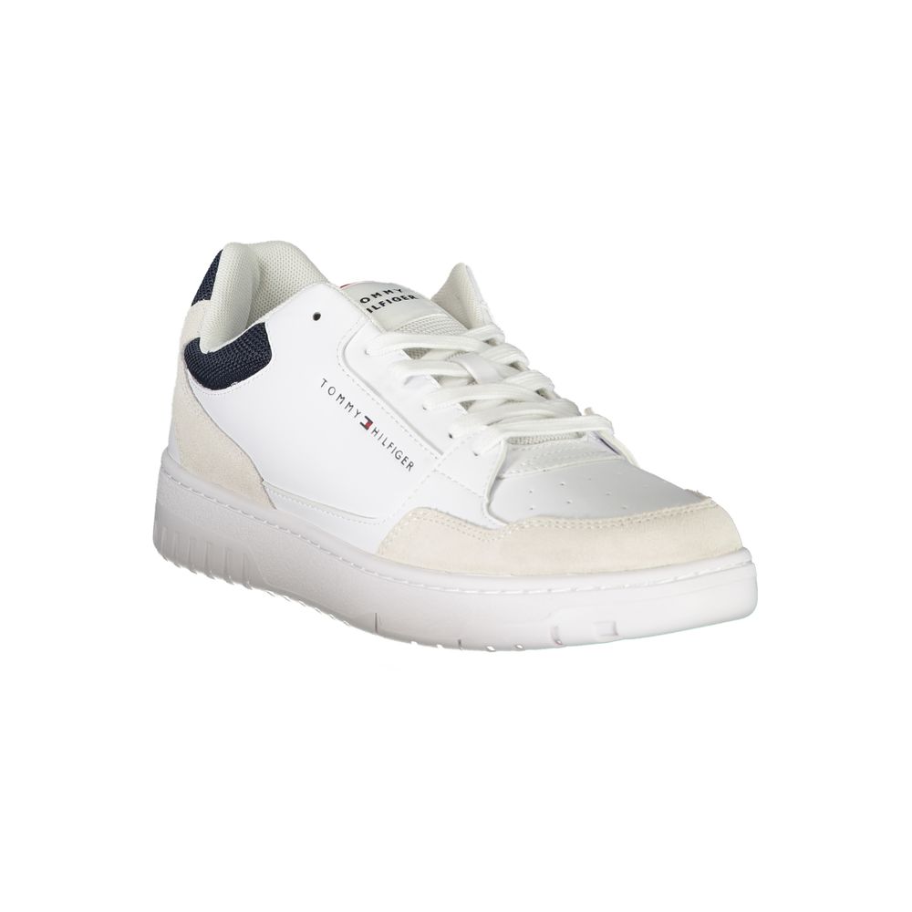 Tommy Hilfiger Elegant White Lace-Up Sneakers with Contrast Detail