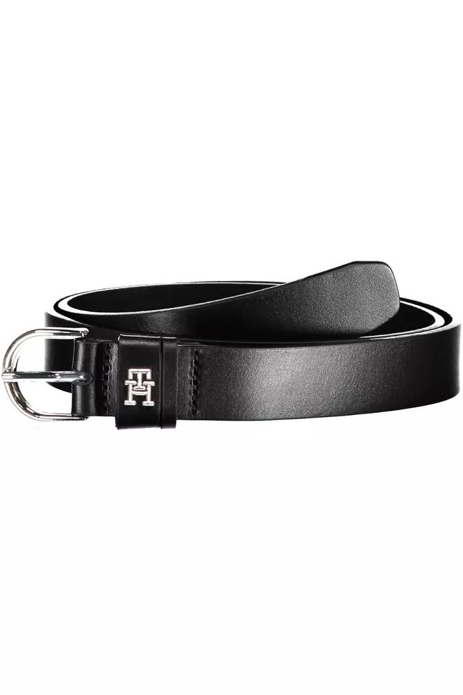 Tommy Hilfiger Elegant Black Leather Belt with Metal Buckle