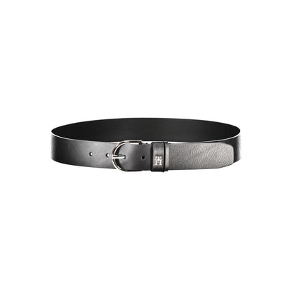 Tommy Hilfiger Elegant Black Leather Belt with Metal Buckle