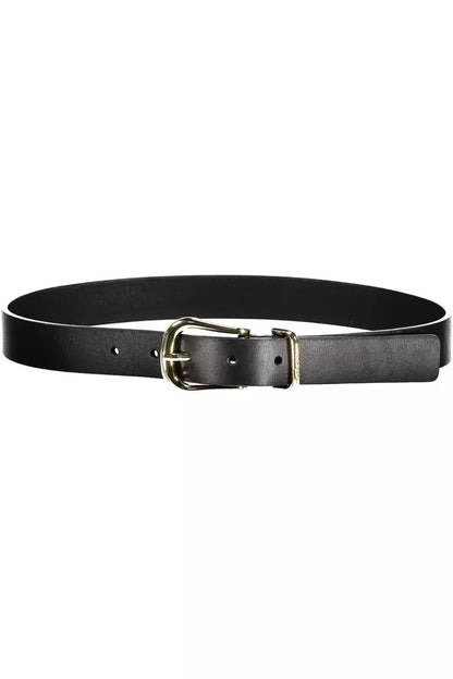 Tommy Hilfiger Elegant Black Leather Belt with Metal Buckle