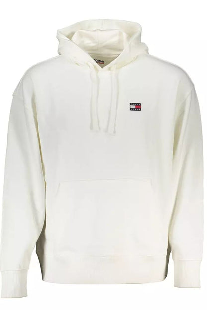 Tommy Hilfiger Sleek White Hooded Sweatshirt with Central Pocket