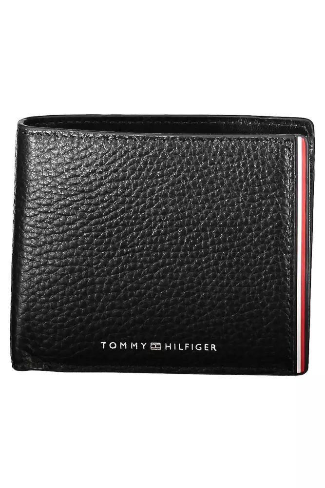 Tommy Hilfiger Sleek Black Leather Wallet with Contrasting Accents