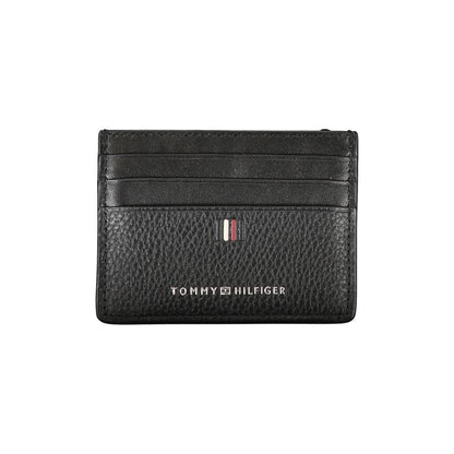 Tommy Hilfiger Sleek Black Leather Card Holder with Contrast Detail