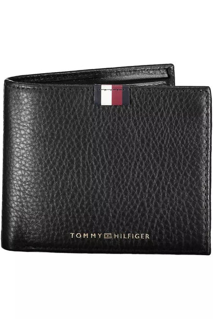 Tommy Hilfiger Elegant Black Leather Wallet with Contrast Details