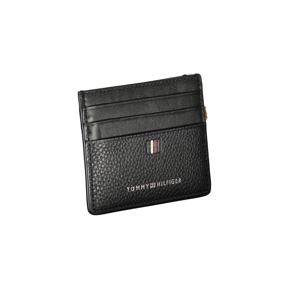 Tommy Hilfiger Sleek Black Leather Card Holder with Contrast Detail