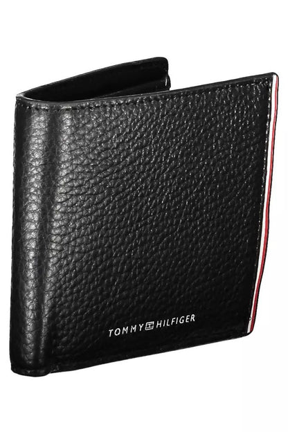 Tommy Hilfiger Sleek Black Leather Wallet with Contrasting Accents