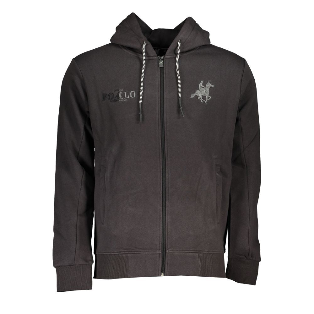 U.S. Grand Polo Elegant Gray Hooded Sweatshirt with Embroidery