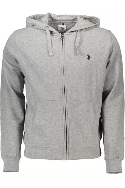 U.S. POLO ASSN. Elegant Gray Cotton Hooded Zip Sweater