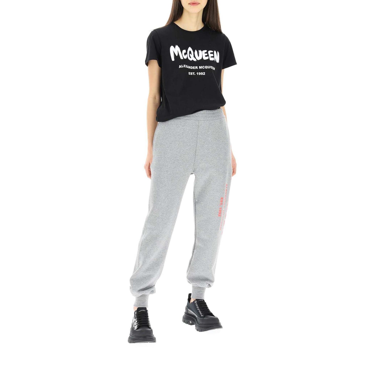 Alexander McQueen Elegant Graffiti Logo Grey Sweatpants