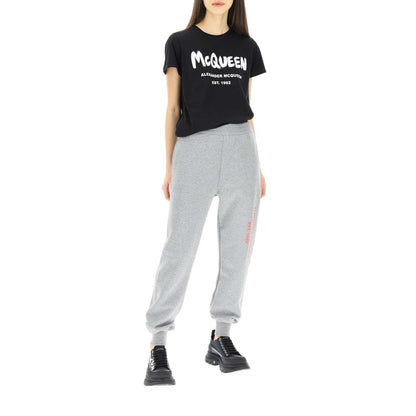 Alexander McQueen Elegant Graffiti Logo Grey Sweatpants