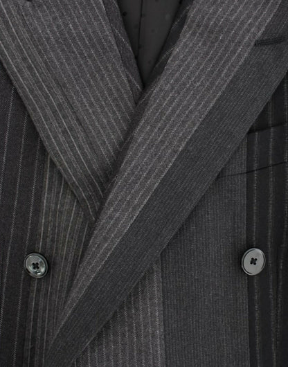 Dolce & Gabbana Elegant Gray Striped Wool Slim Blazer