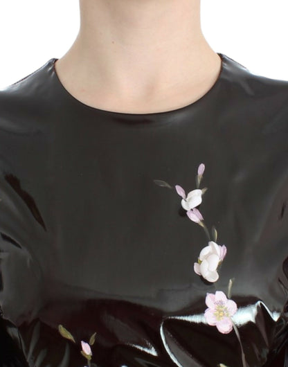 Dolce & Gabbana Black patent floral HANDPAINTED dress