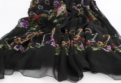 Dolce & Gabbana Multicolor Rose & Key Print Maxi Dress with Crystal