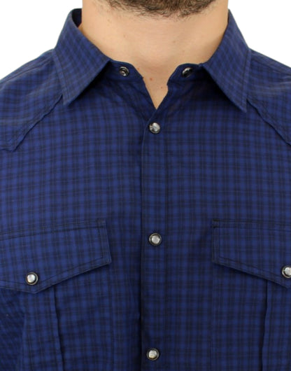 Costume National Blue checkered cotton shirt