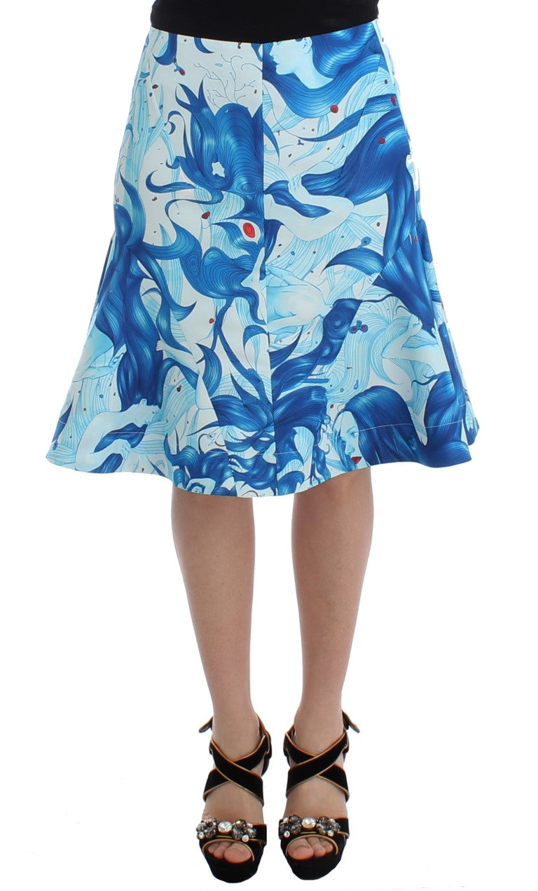 Koonhor Blue Peplum Fresco-Print Straight Pencil Skirt