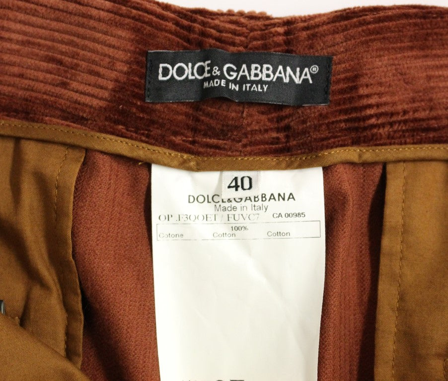 Dolce & Gabbana Brown Corduroys Straight Logo Casual Pants