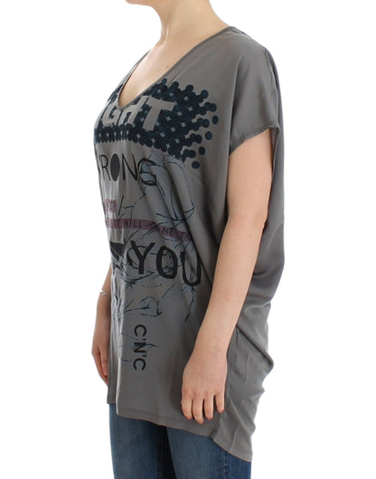 Costume National Gray V-neck long t-shirt