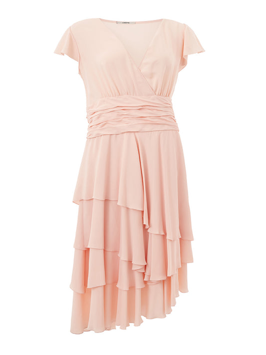 Lardini Elegant Pink Ruffled V-Neck Dress