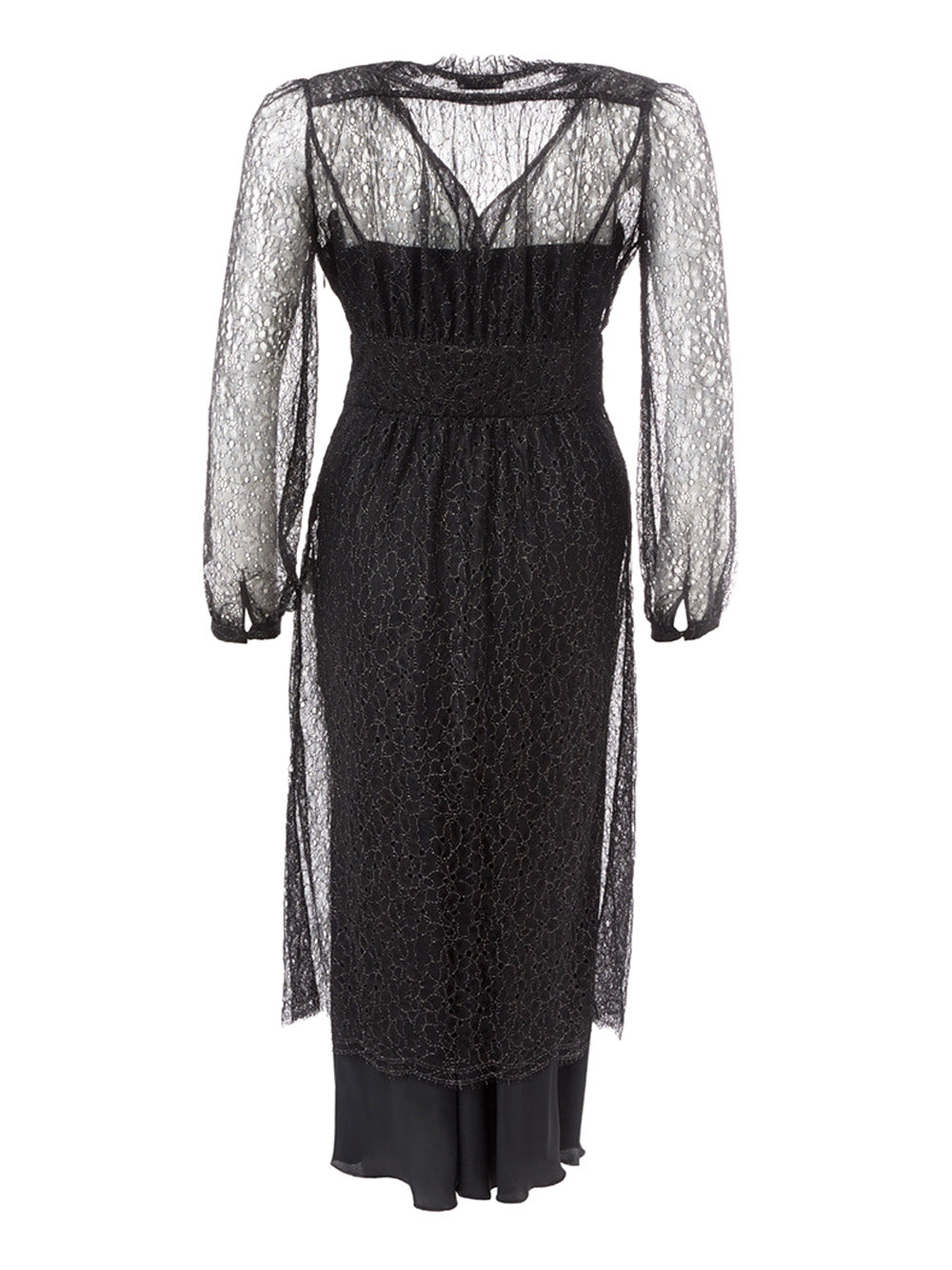 Lardini Elegant Black Lace-Embellished Long Dress