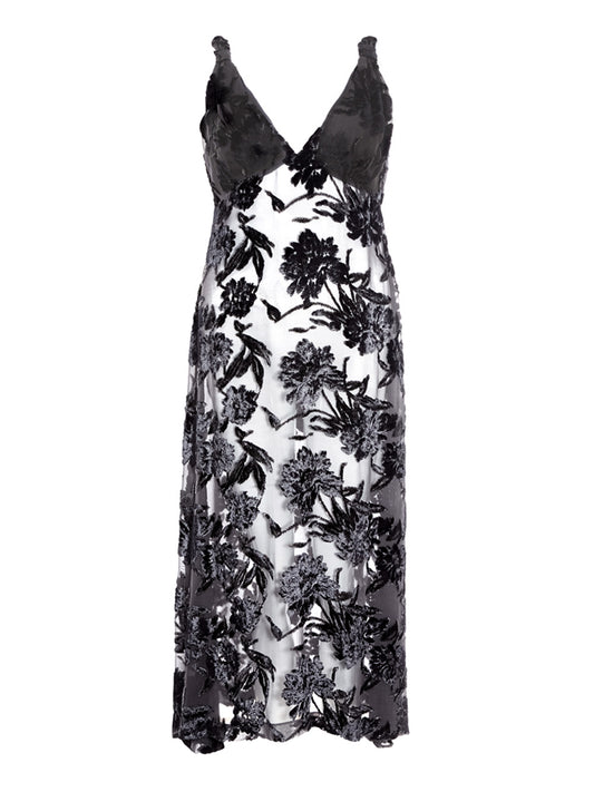 Lardini Elegant Embroidered Black Velvet Dress