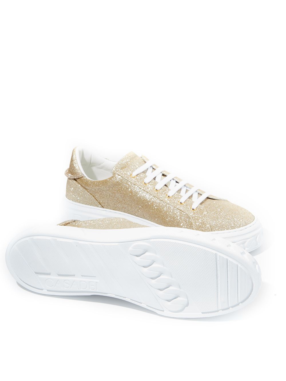 Casadei Off Road Gold Glitter Platform Sneakers