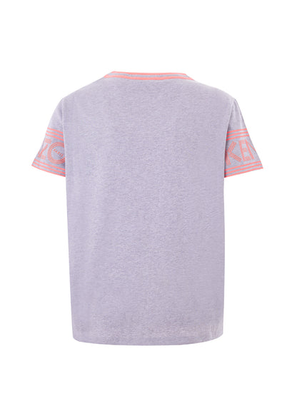 Kenzo Chic Grey Cotton Tee with Neon Pink Accents