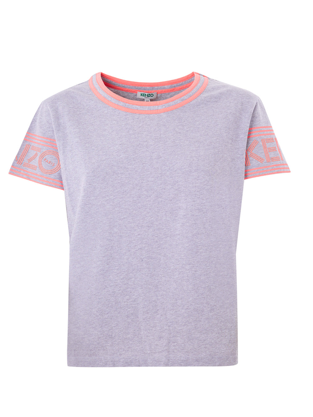 Kenzo Chic Grey Cotton Tee with Neon Pink Accents