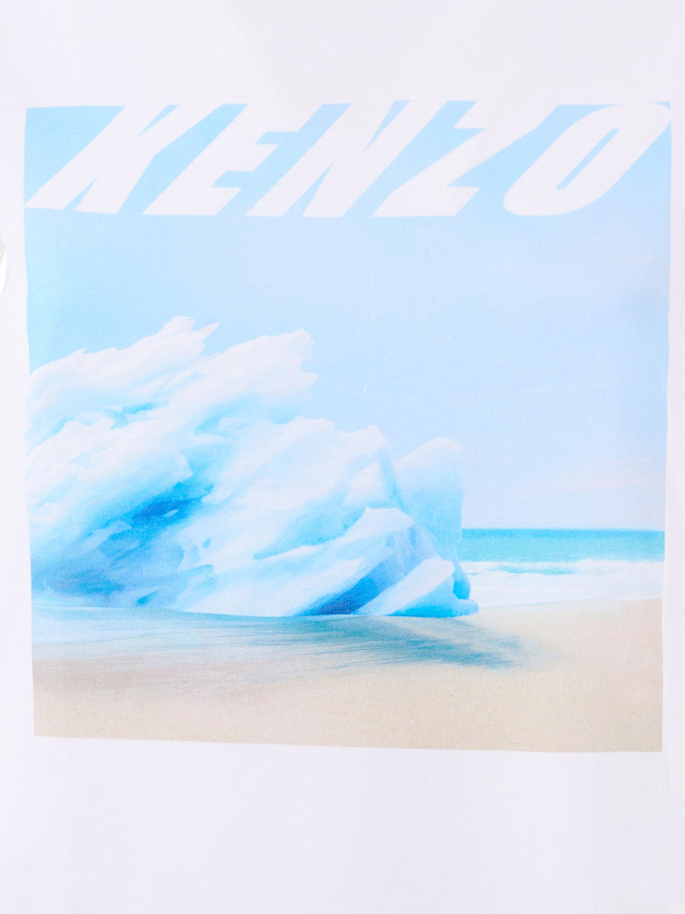 Kenzo Elegant White Wave Print Cotton T-Shirt