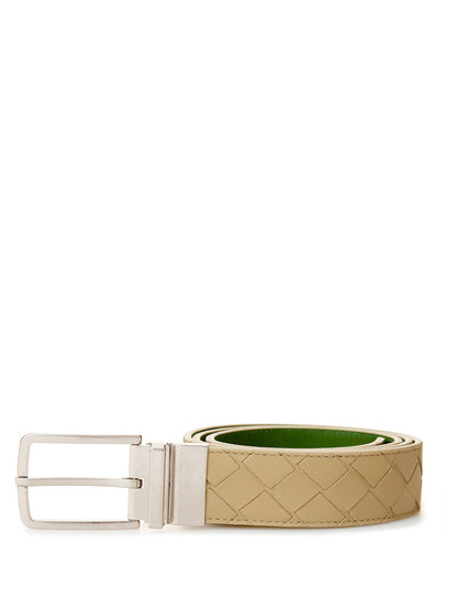 Bottega Veneta Elegant Dove Grey Intreccio Leather Belt