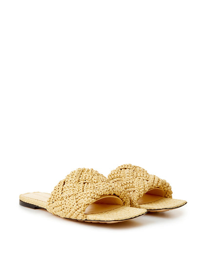 Bottega Veneta Beige Raffia Mule with Maxi Intreccio Detail