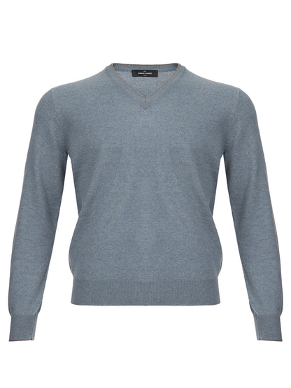 Gran Sasso Elegant Grey Cashmere V-Neck Sweater