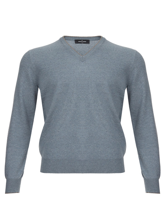 Gran Sasso Elegant Grey Cashmere V-Neck Sweater