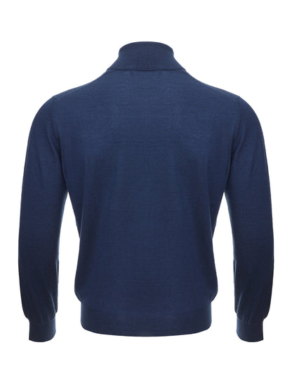 Gran Sasso Elegant Cashmere & Silk Blue Turtleneck