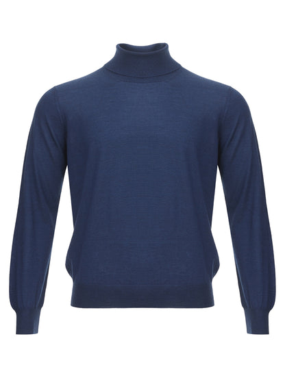 Gran Sasso Elegant Cashmere & Silk Blue Turtleneck