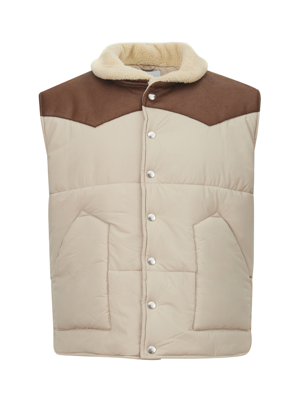 Gran Sasso Elegant Beige Quilted Vest with Eco-Leather Details