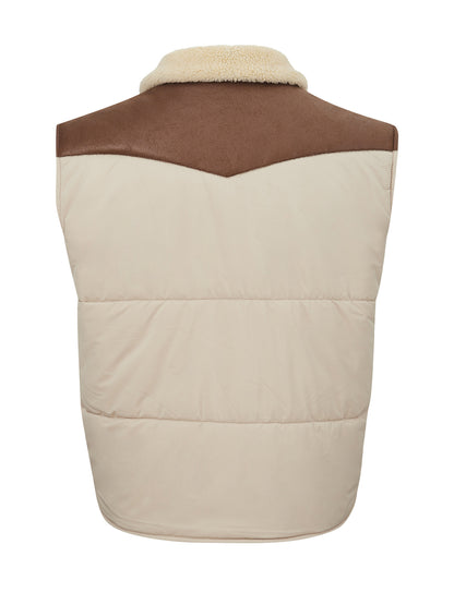 Gran Sasso Elegant Beige Quilted Vest with Eco-Leather Details