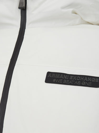 Armani Exchange Elegant Quilted White Jacket with Adjustable Hood