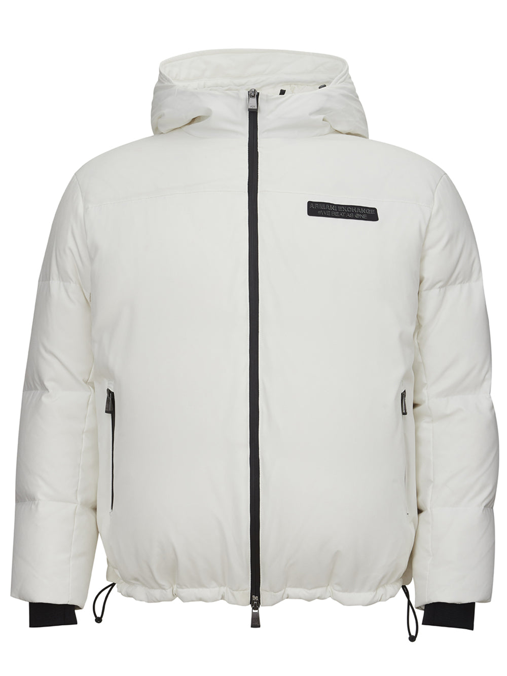 Armani Exchange Elegant Quilted White Jacket with Adjustable Hood