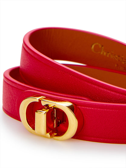 Dior Elegant Red Leather Double Band Bracelet