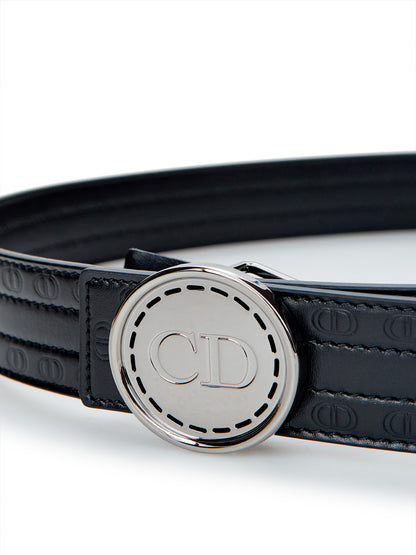 Dior Chic Black Leather Designer Belt with Logo Buckle