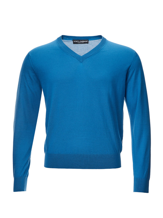 Dolce & Gabbana Elegant V-Neck Blue Silk Sweater