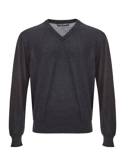 Dolce & Gabbana Italian Cashmere V-Neck Sweater - Dark Grey