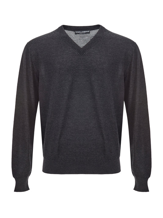 Dolce & Gabbana Italian Cashmere V-Neck Sweater - Dark Grey