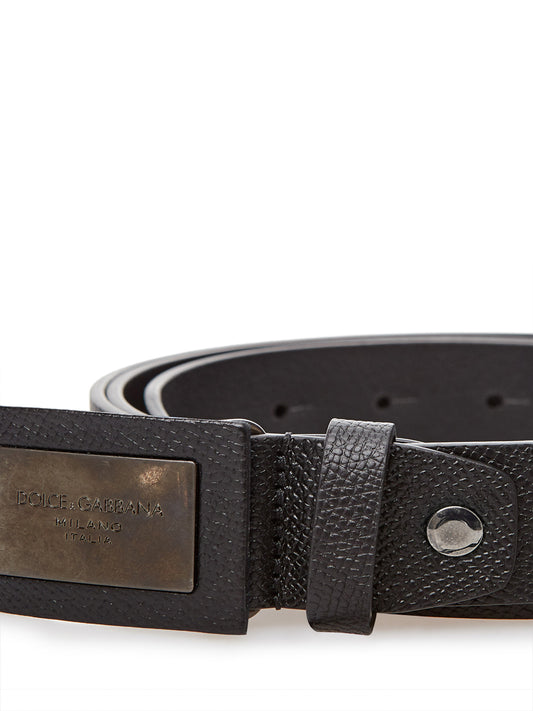 Dolce & Gabbana Elegant Black Leather Logo Belt