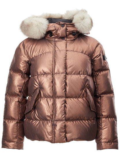 Peuterey Elegant Bronze Quilted Jacket with Fox Fur Collar