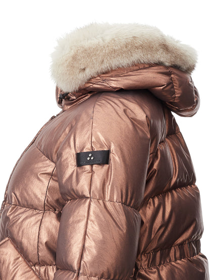 Peuterey Elegant Bronze Quilted Jacket with Fox Fur Collar