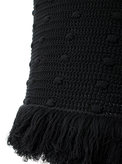 Bottega Veneta Elegant Black Cotton Skirt with Pompom Details