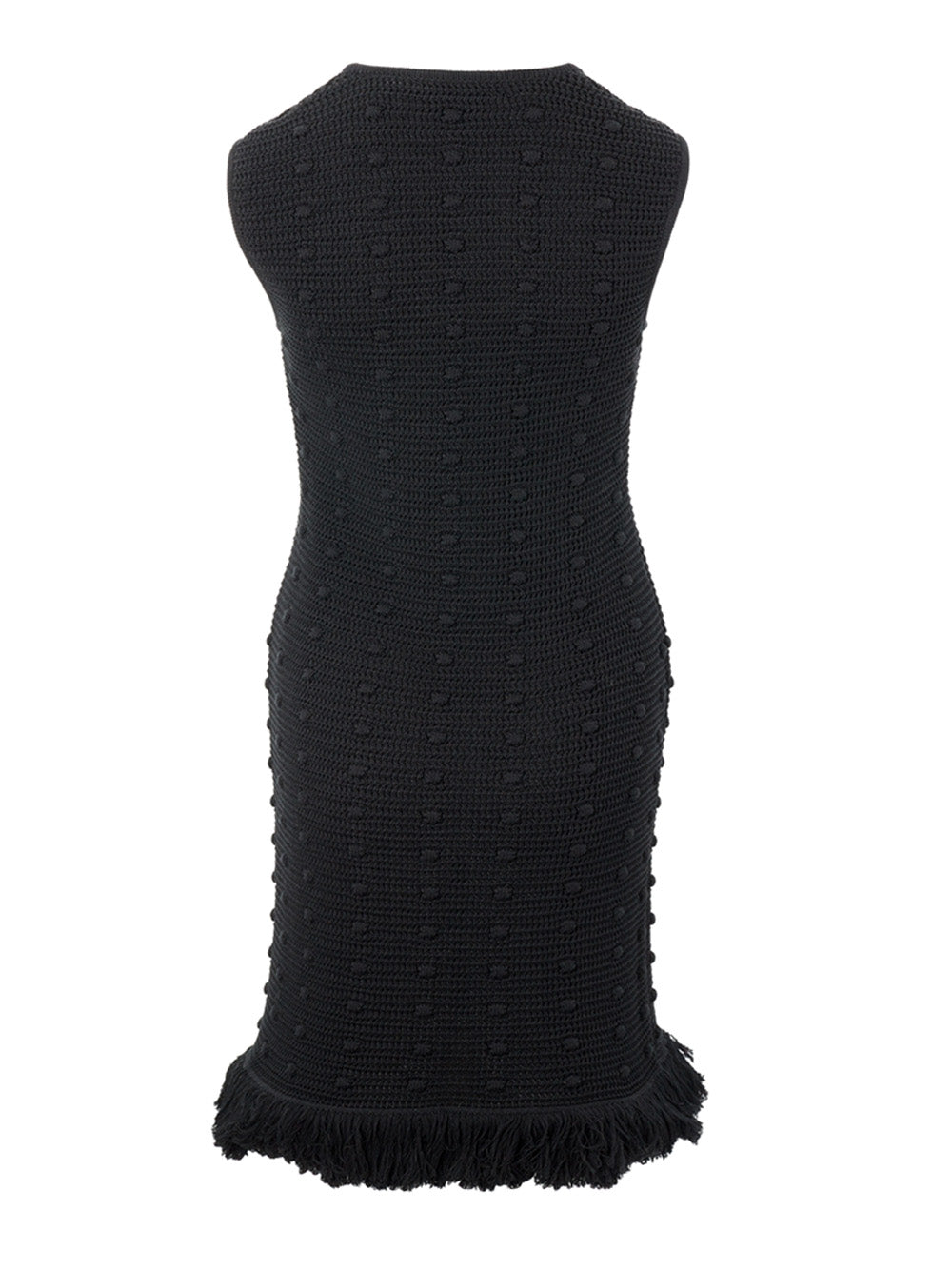 Bottega Veneta Elegant Black Knitted Pencil Dress with Fringes